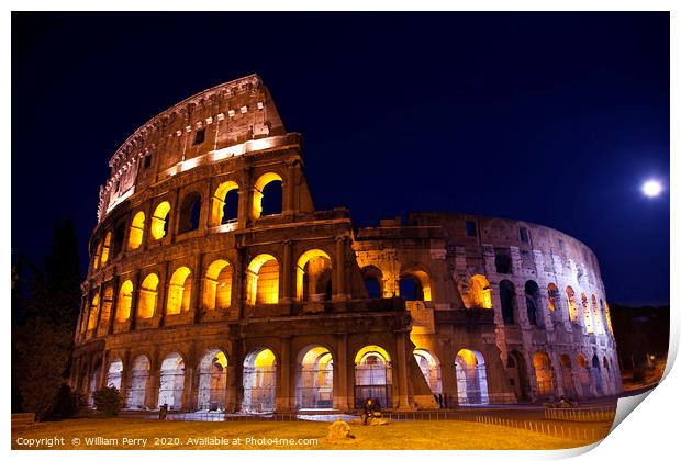 Colosseum Overview Moon Night Rome Italy Print by William Perry