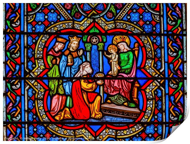 3 Kings Mary Jesus Stained Glass Notre Dame Paris Print by William Perry