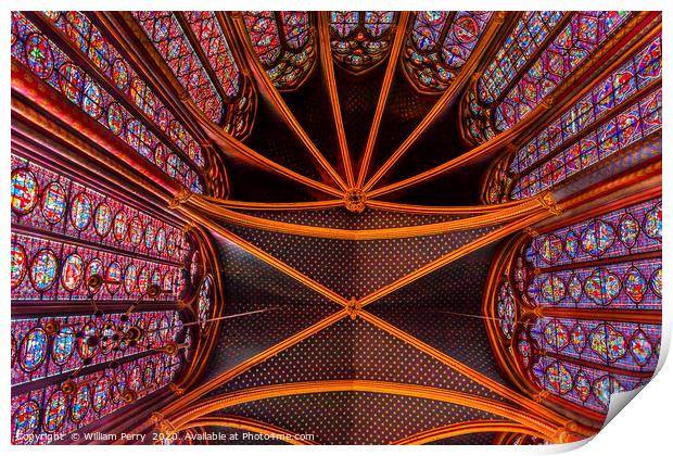 Stained Glass Cathedral Ceiling Sainte Chapelle Paris France Print by William Perry