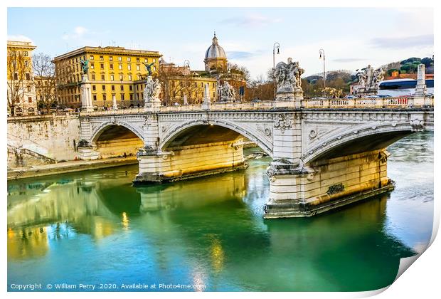 Ponte Bridge Tiber River Reflection Rome Italy Print by William Perry
