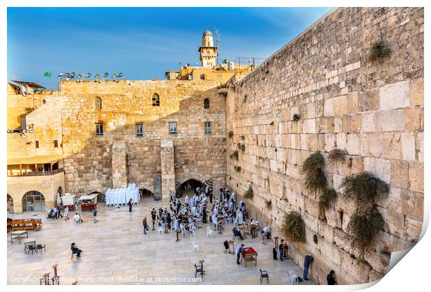 Praying at the Western "Wailing" Wall Jerusalem Is Print by William Perry