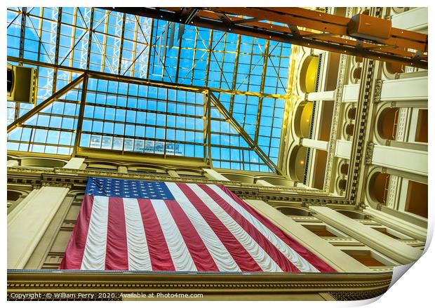 American Flag Old Post Office Building Washington  Print by William Perry