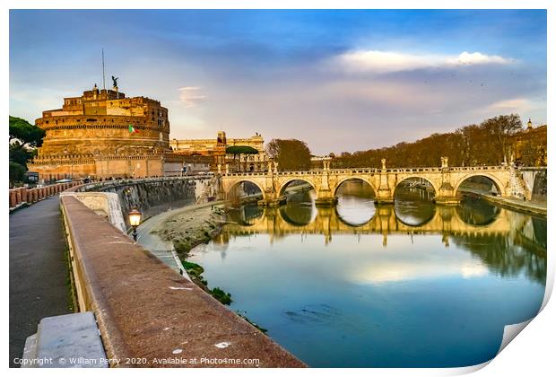 Castel Ponte Saint Angelo Tiber River Rome Italy Print by William Perry