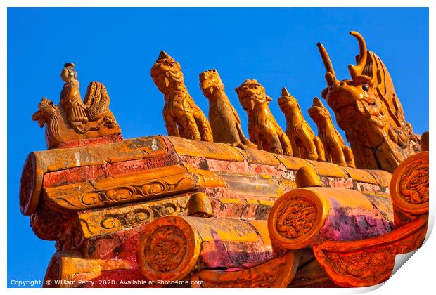 Roof Figurines Gugong Forbidden City Palace Beijin Print by William Perry