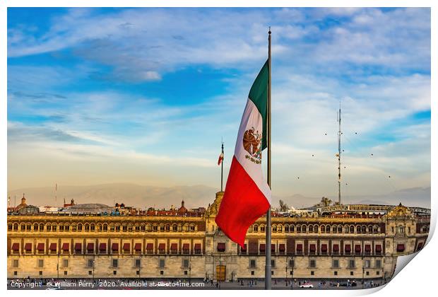 Mexican Flag Presidential Palace Mexico City Mexic Print by William Perry