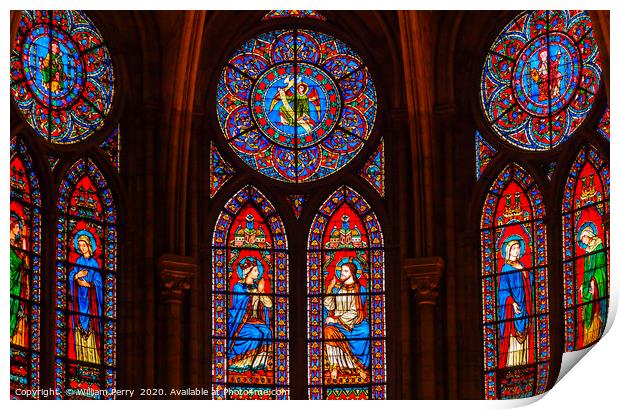 Jesus Mary Stained Glass Notre Dame Paris France Print by William Perry