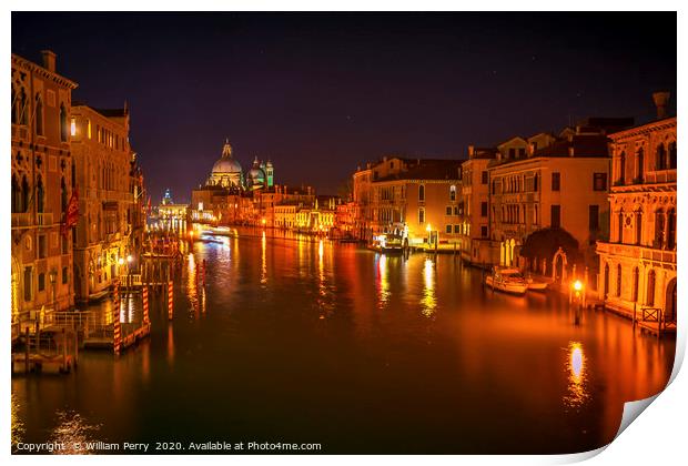 Colorful Grand Canal Salut Church Night Venice Ita Print by William Perry