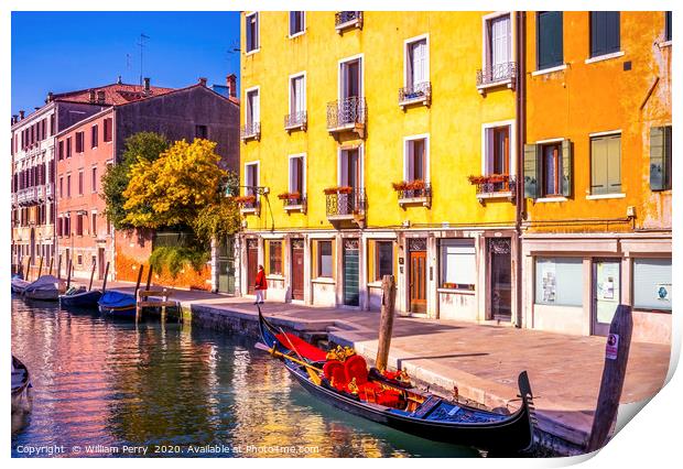 Colorful Canal Gondola Venice Italy Print by William Perry