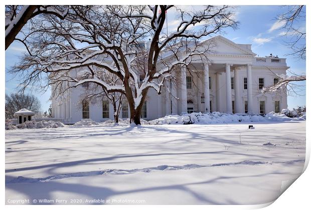 White House Snow Pennsylvania Ave Washington DC Print by William Perry