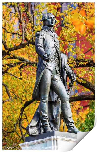 General Lafayette Statue Lafayette Park Autumn Was Print by William Perry