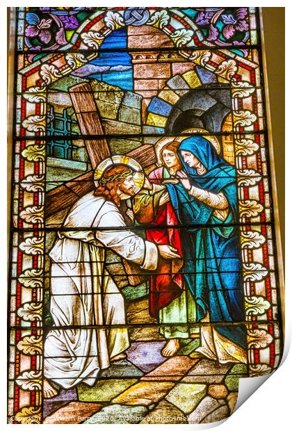 Jesus Cross Stained Glass Saint Mary's Catholic Ch Print by William Perry