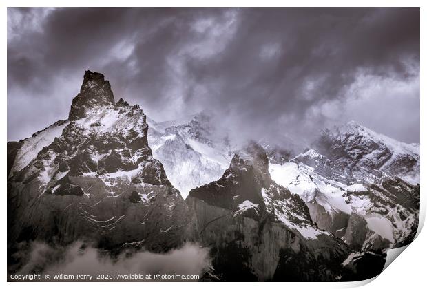 Black White Paine Horns Torres del Paine National  Print by William Perry