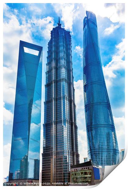 Three Skyscrapers Reflections Liujiashui Financial District Shan Print by William Perry