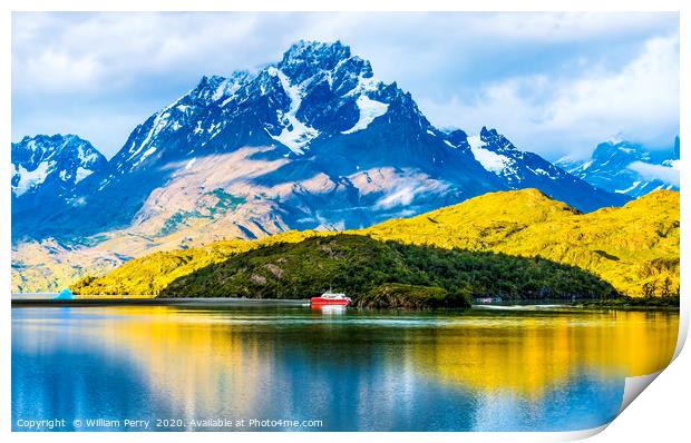 Grey Lake Ship Snow Mountains Torres del Paine Nat Print by William Perry
