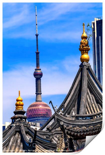 Shanghai China Old and New Shanghai TV Tower and Y Print by William Perry