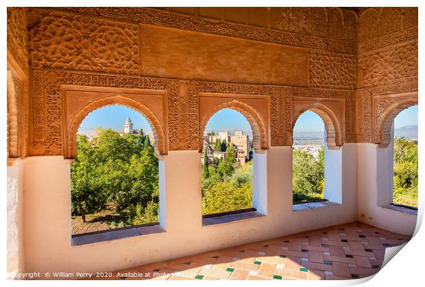 Alhambra Moorish Wall Designs City View Granada An Print by William Perry