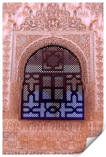 Alhambra Courtyard Moorish Wall Designs Window Gra Print by William Perry