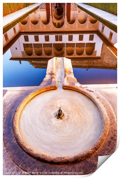 Alhambra Courtyard Myrtles Pool Reflection Granada Print by William Perry