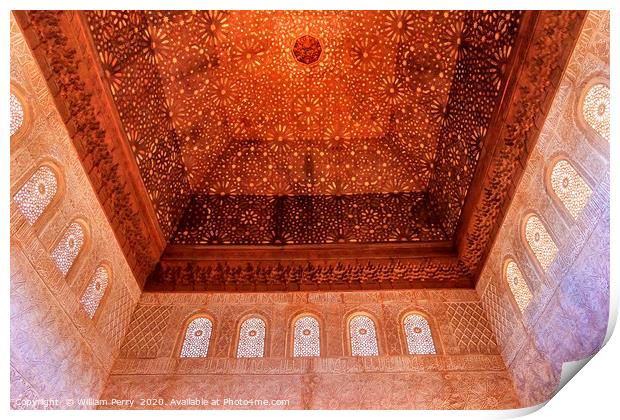 Square Shaped Domed Ceiling Alhambra Arch Moorish  Print by William Perry