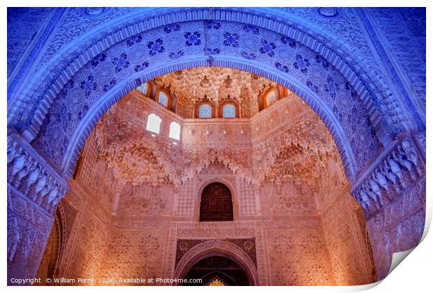 Blue Arch Albencerrajes Alhambra Moorish Wall Desi Print by William Perry