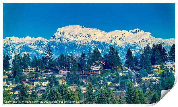 Houses Lake Washington Snow Capped Mountains Belle Print by William Perry