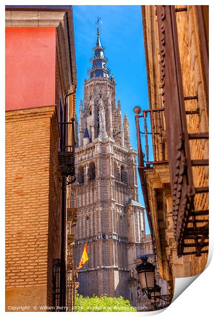 Cathedral Spire Tower Narrow Streets Toledo Spain Print by William Perry