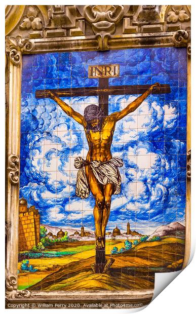 Christ Crucifixion on Cross Ceramic Street Mosaic  Print by William Perry