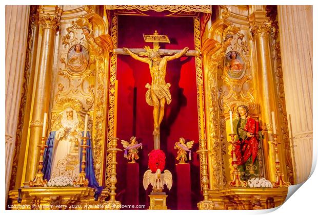 Martinez Christ Crucifixion on Cross Mary Wooden Statues El Salvador Church Seville Spain Print by William Perry