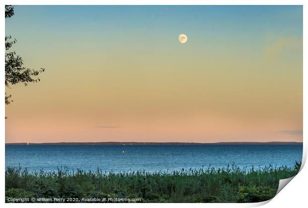 Moon Padanaram View Ocean Dartmouth Massachusetts Print by William Perry