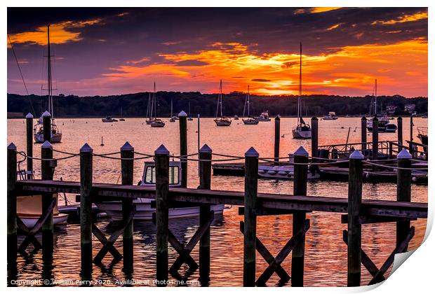 Sunset Pier Padanaram Inner Harbor Boats Dartmouth Massachusetts Print by William Perry