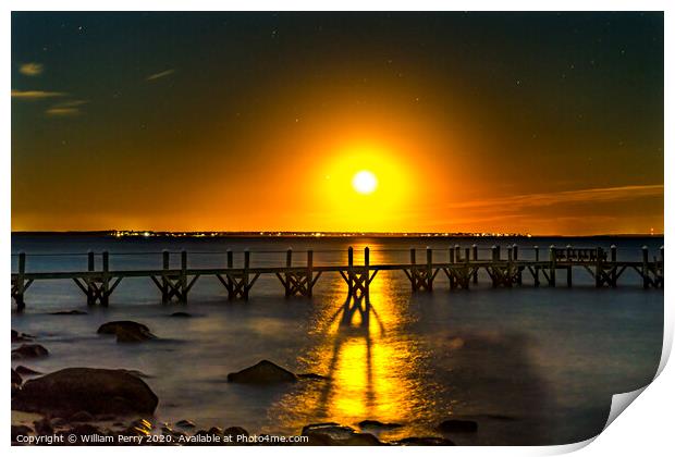 Moon Night Pier Padanaram Dartmouth Massachusetts Print by William Perry