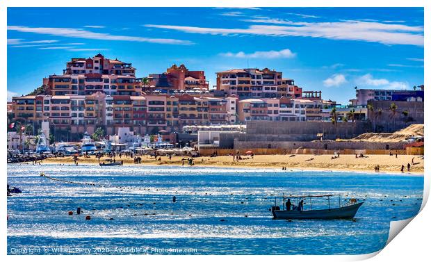 Beach Restaurants Boats Cabo San Lucas Mexico Print by William Perry
