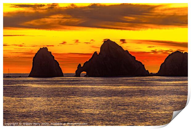 Sunset The Arch Cabo San Lucas Mexico Print by William Perry