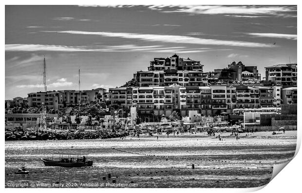 BW Beach Restaurants Boats Cabo San Lucas Mexico Print by William Perry
