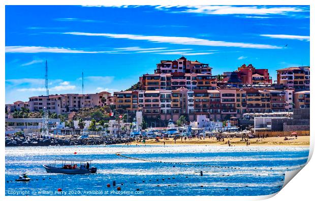 Beach Restaurants Boats Cabo San Lucas Mexico Print by William Perry