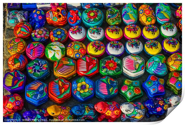 Colorful Small Ceramic Boxes Frogs Oaxaca Mexico Print by William Perry