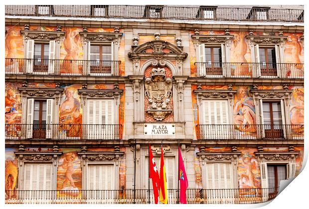 Plaza Mayor Cityscape Towers Madrid Spain Print by William Perry