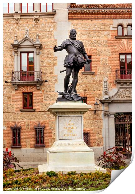 Admiral Bazan Statue Plaza de la Villa Madrid Spain Print by William Perry