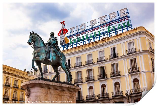 King Carlos III Equestrian Statue Puerta del Sol Madrid Spain Print by William Perry