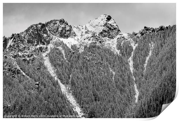 Black White Mount Si Snow North Bend Washington Print by William Perry