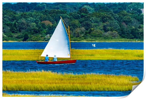 Colorful Cat Sailboat Wesport River Massachusetts Print by William Perry