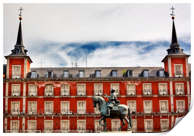 King Philip III Equestrian Statue Plaza Mayor Cityscape Madrid Spain Print by William Perry