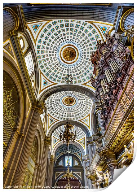 Organ Basilica Ornate Colorful Ceiling Puebla Cathedral Mexico Print by William Perry