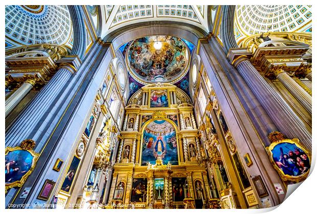 Colorful Ceiling Dome Mary Fresco Altar Puebla Cathedral Mexico Print by William Perry