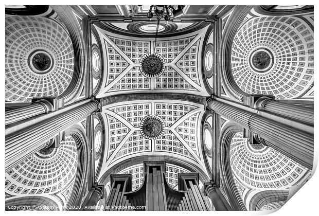 Black and White Basilica Ornate Ceiling Puebla Cathedral Mexico Print by William Perry