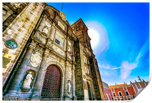 Sun Facade Outside Puebla Cathedral Mexico Print by William Perry