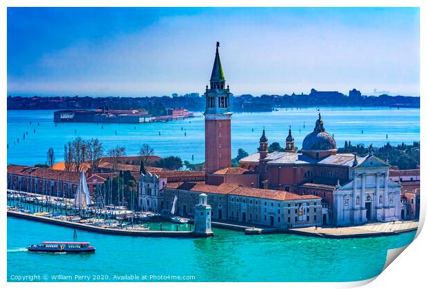 San Giorgio Maggiore Church Island Grand Canal Boats Venice Italy Print by William Perry