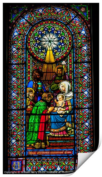 Stained Glass Magi Three Kings Baby Jesus Mary Montserrat Catalonia Spain Print by William Perry