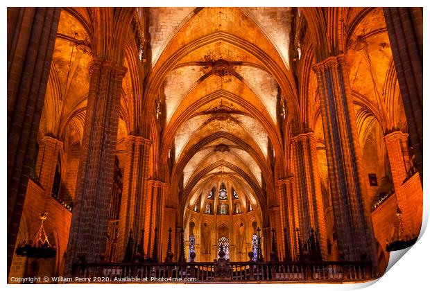 Gothic Catholic Barcelona Cathedral Basilica Stone Columns Catalonia Spain Print by William Perry