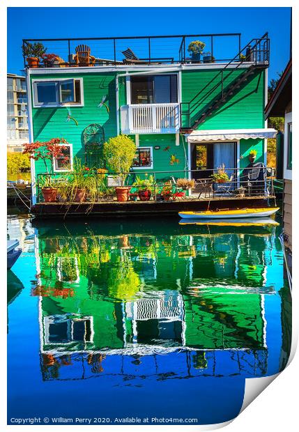 Green Houseboat Victoria Canada Print by William Perry